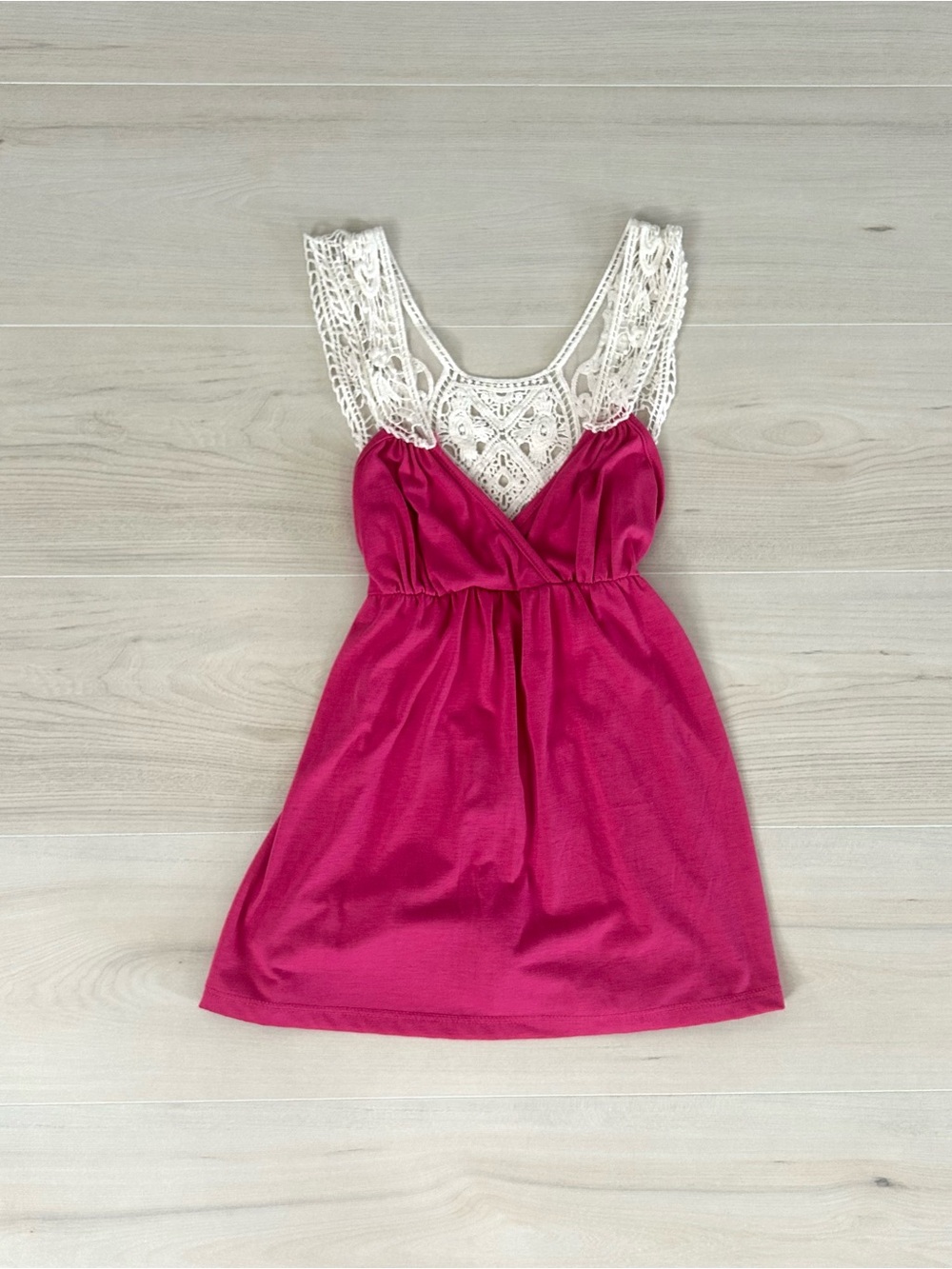 rue 21 pink and white crochet babydoll tank